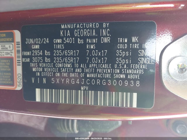 Aukcja sprzedaży 2024 Kia Sorento Lx, vin: 5XYRG4JC0RG300938, numer aukcji: 42552009