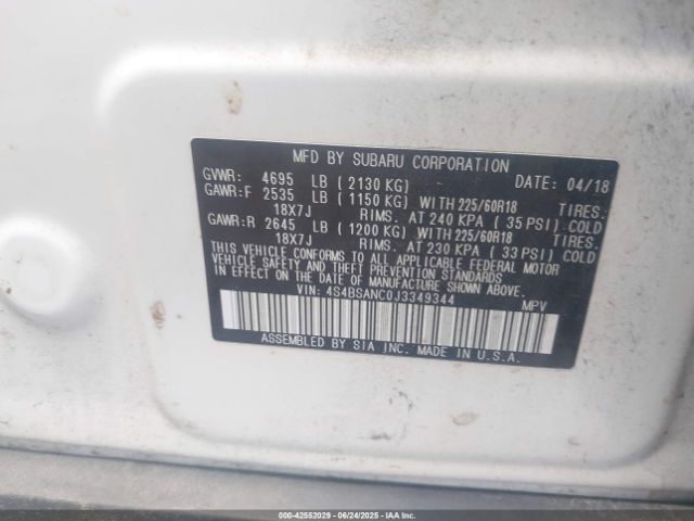 2018 SUBARU OUTBACK 4S4BSANC0J3349344 Photo 8