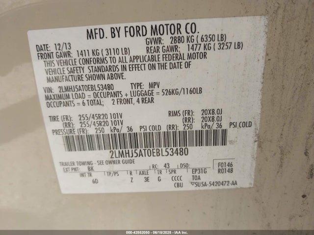 2LMHJ5AT0EBL53480 Lincoln MKT