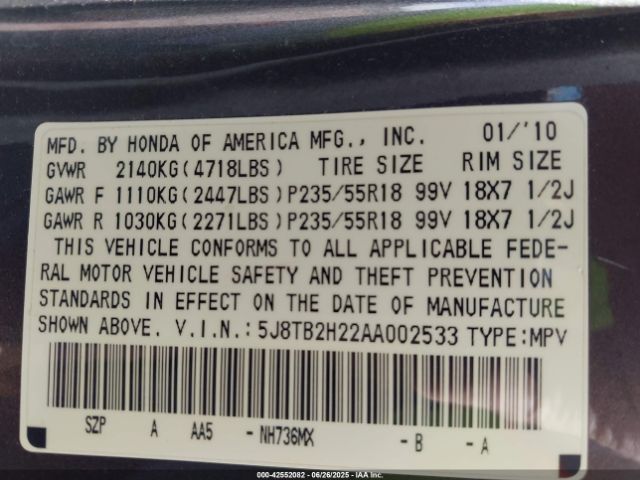 2010 ACURA RDX 5J8TB2H22AA002533 Photo 8