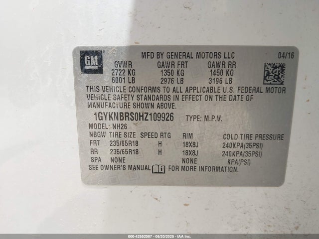 2017 CADILLAC XT5 1GYKNBRS0HZ109926 Photo 8