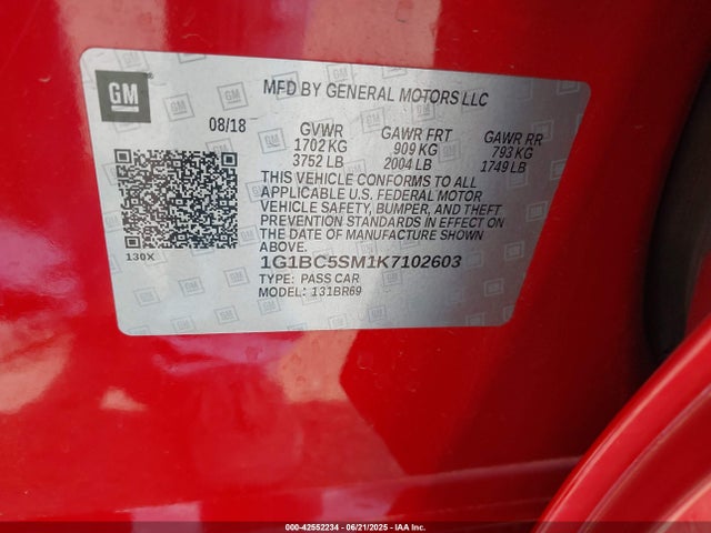 1G1BC5SM1K7102603 Chevrolet le2 -di: direct injection, vvt: variable valve timing, gen, alum