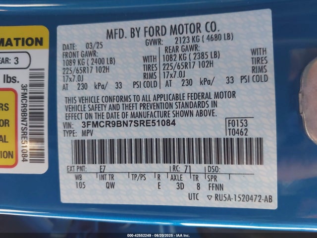 3FMCR9BN7SRE51084 Ford dragon