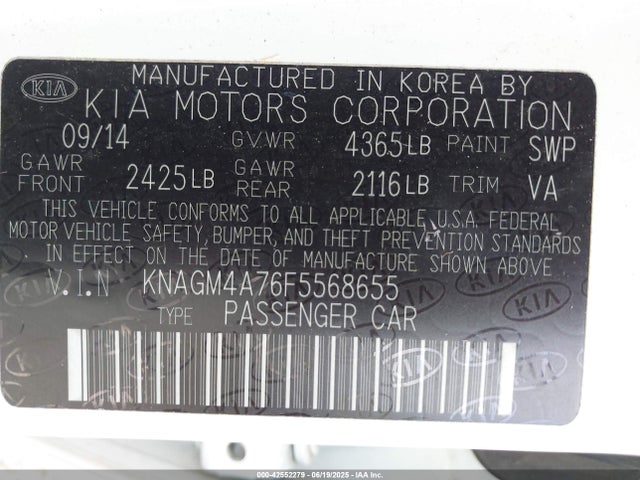 KIA dohc gdi theta ii 2015 KNAGM4A76F5568655 Image 9