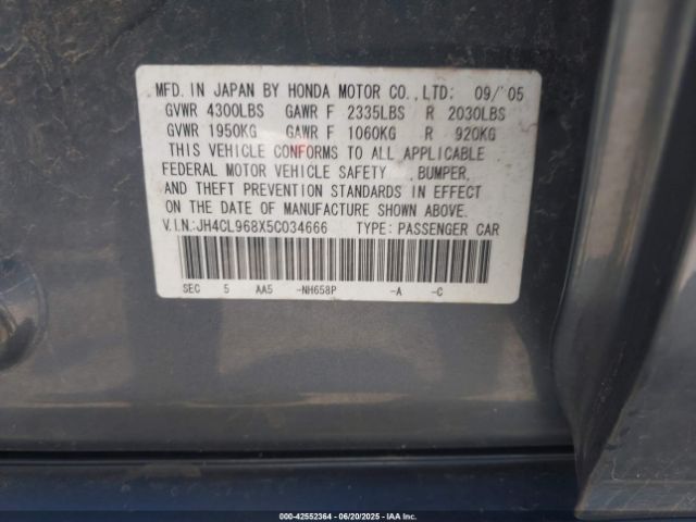 2005 ACURA TSX JH4CL968X5C034666 Photo 8