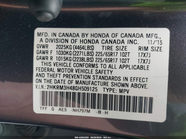 Honda k24w9 2016 2HKRM3H48GH509125 Image 9