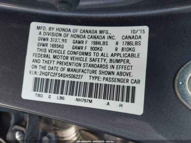2016 HONDA CIVIC 2HGFC2F54GH506227 Photo 8