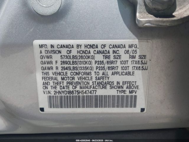 2005 ACURA MDX 2HNYD18675H547477 Photo 8