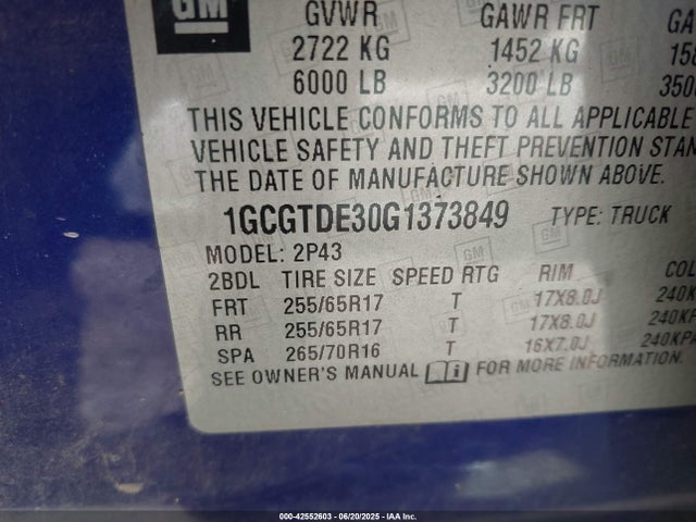 1GCGTDE30G1373849 Chevrolet lfx - sidi, vvt, e85 max, aluminum