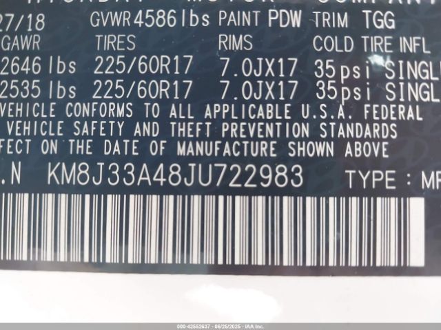 2018 HYUNDAI TUCSON KM8J33A48JU722983 Photo 8