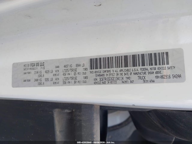 42552640 :رقم المزاد ، 3C6TRVDG3GE134114 vin ، 2016 Ram Promaster 2500 High Roof مزاد بيع