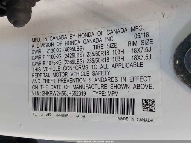 2HKRW2H56JH652319 Honda l15be
