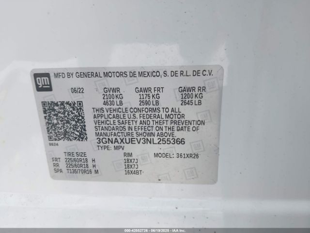 2022 CHEVROLET EQUINOX 3GNAXUEV3NL255366 Photo 8