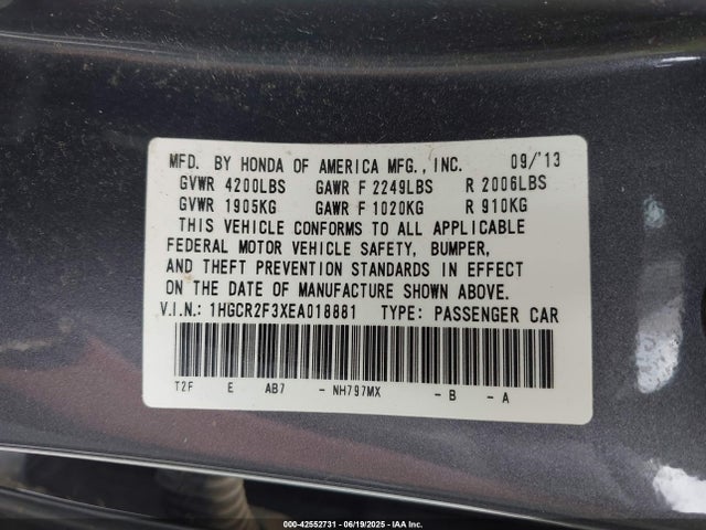 1HGCR2F3XEA018881 Honda k24w1