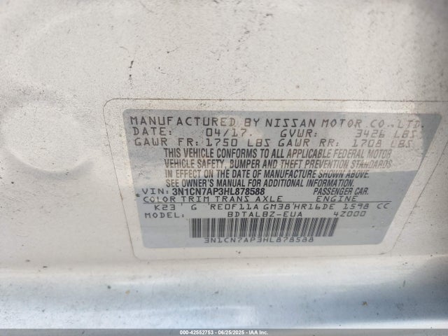Nissan Versa 2017 3N1CN7AP3HL878588 Image 9