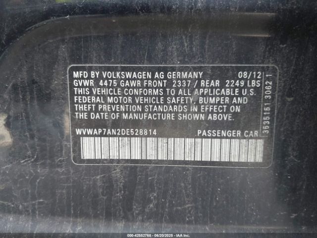 2013 VOLKSWAGEN CC WVWAP7AN2DE528814 Photo 8