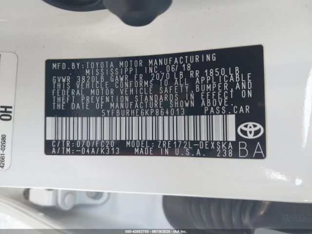 2019 TOYOTA COROLLA 5YFBURHE6KP864013 Photo 8