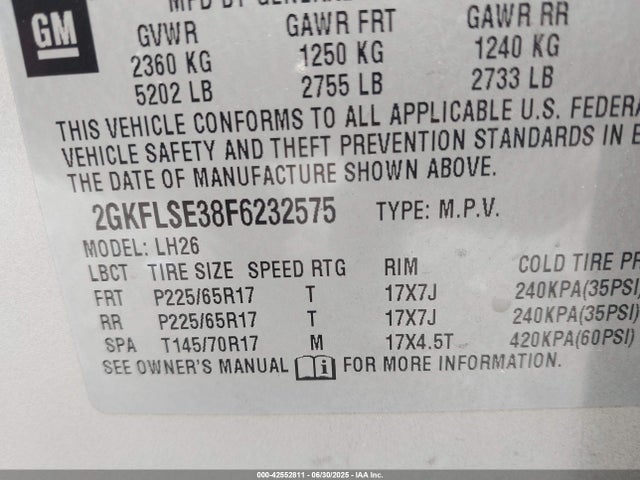 2GKFLSE38F6232575 GMC lfx - sidi, vvt, e85 max, alum