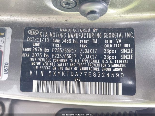 5XYKTDA77EG524590 KIA gasoline 3.3 v6 gdi lambda ii