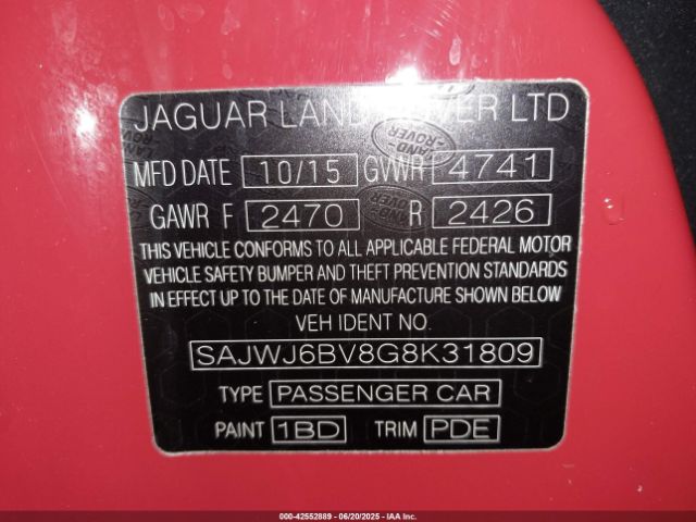 2016 JAGUAR F-TYPE SAJWJ6BV8G8K31809 Photo 8