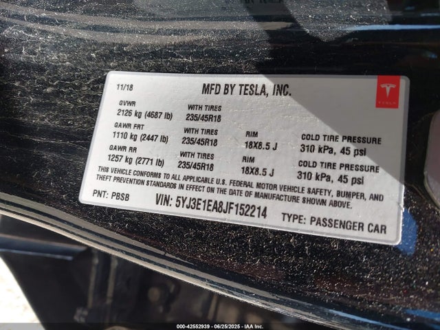 Tesla 2018 2018 5YJ3E1EA8JF152214 Image 9