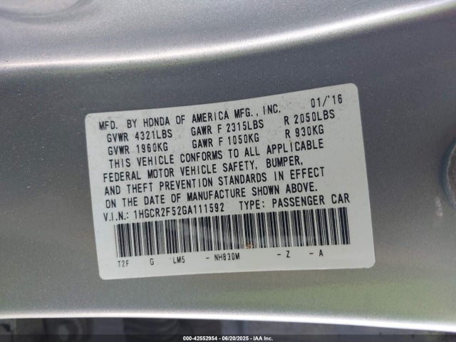 1HGCR2F52GA111592 Honda k24w1