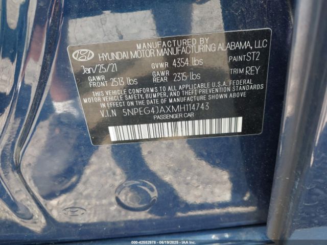 2021 HYUNDAI SONATA 5NPEG4JAXMH114743 Photo 8