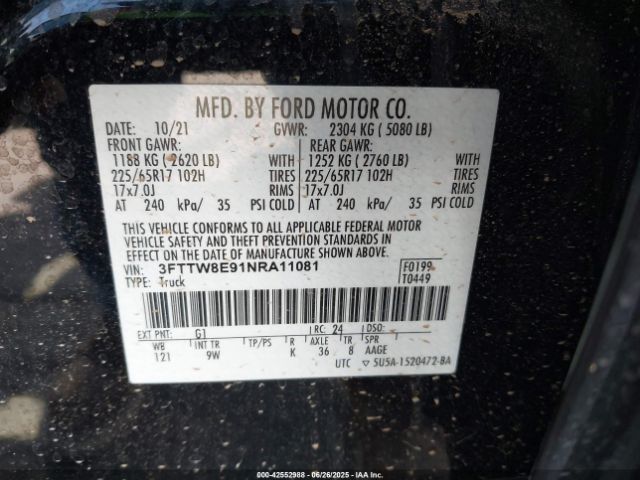 3FTTW8E91NRA11081 Ford ecoboost