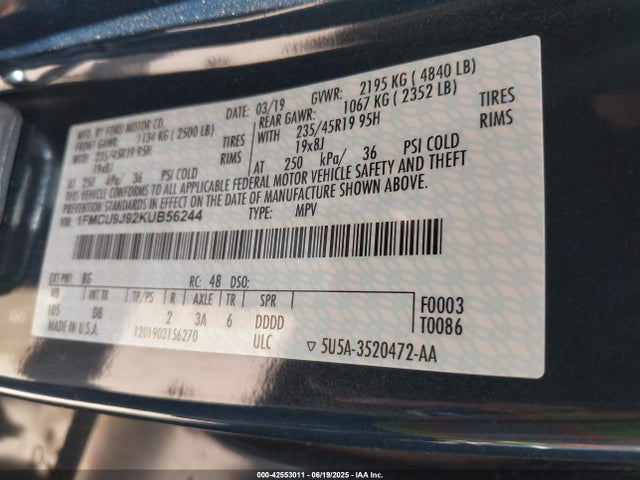 1FMCU9J92KUB56244 Ford 2019