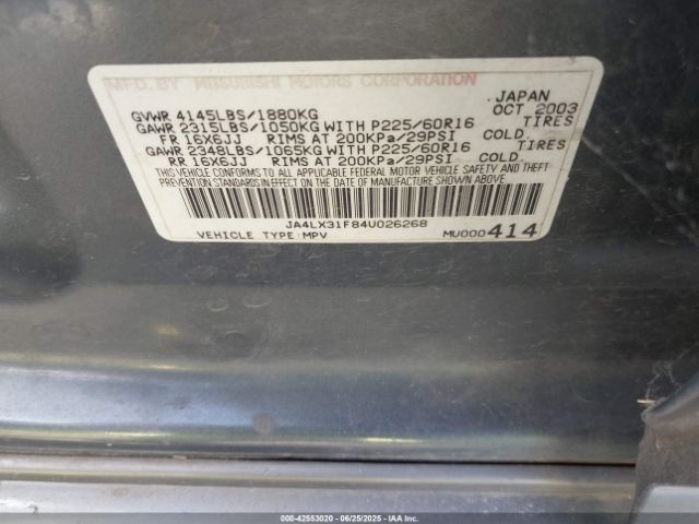 2004 MITSUBISHI OUTLANDER JA4LX31F84U026268 Photo 8