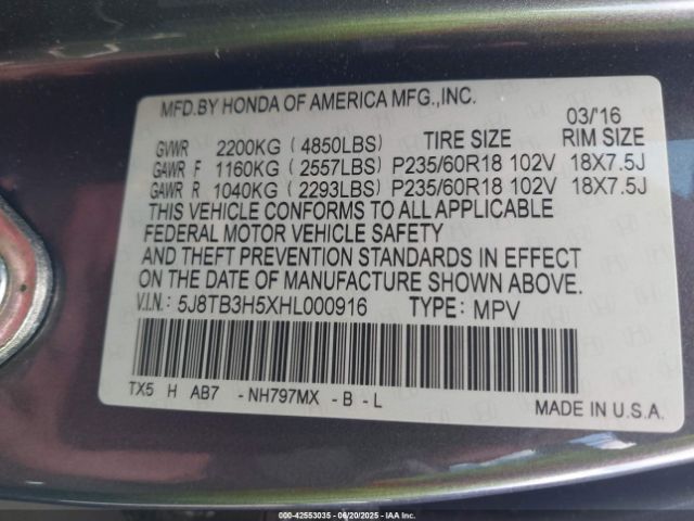 2017 ACURA RDX 5J8TB3H5XHL000916 Photo 8
