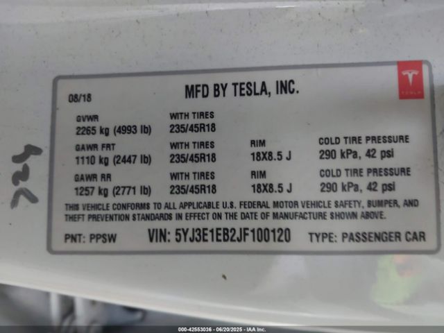 2018 TESLA MODEL 3 5YJ3E1EB2JF100120 Photo 8