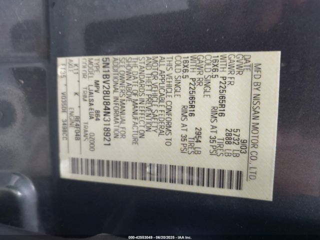 2004 NISSAN QUEST 5N1BV28U84N318921 Photo 8