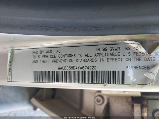 2000 AUDI A4 WAUDC68D4YA074222 Photo 8