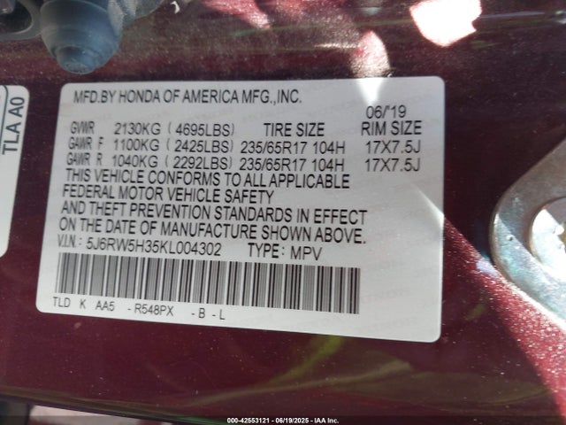 5J6RW5H35KL004302 Honda k24w9/k24v9