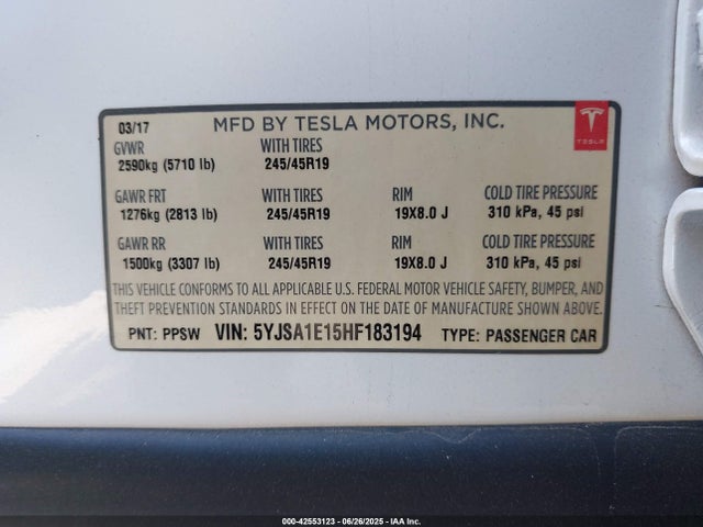 Tesla 2017 2017 5YJSA1E15HF183194 Image 9