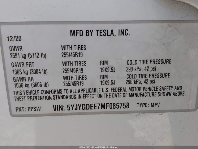 2021 TESLA MODEL Y 5YJYGDEE7MF085758 Photo 8