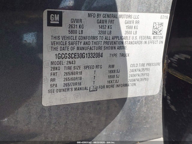 1GCGSCE30G1332084 Chevrolet lfx - sidi, vvt, e85 max, aluminum