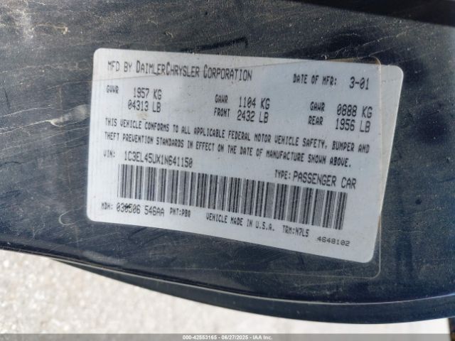 2001 CHRYSLER SEBRING 1C3EL45UX1N641150 Photo 8