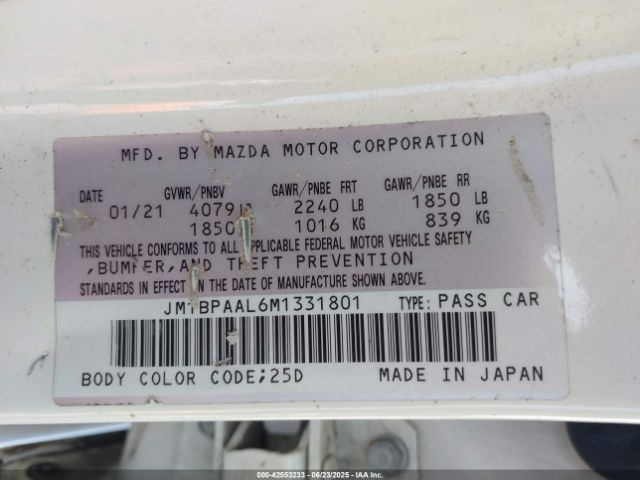 2021 MAZDA MAZDA3 JM1BPAAL6M1331801 Photo 8