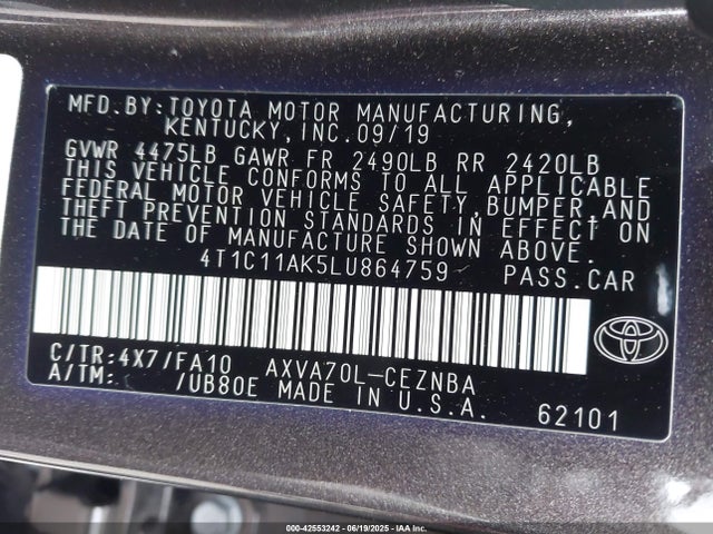 4T1C11AK5LU864759 Toyota a25a-fks