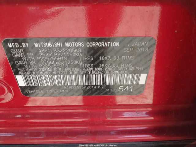 2019 MITSUBISHI OUTLANDER JA4AD3A35KZ014097 Photo 8