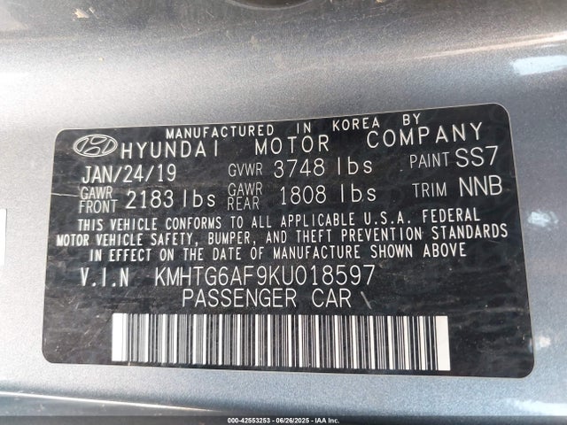 KMHTG6AF9KU018597 Hyundai mpi nu