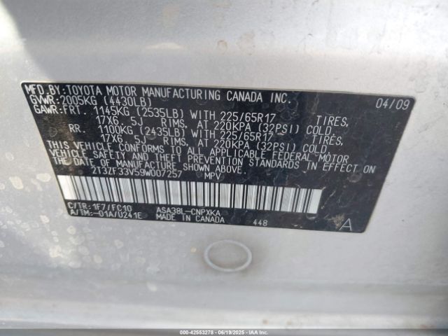 2009 TOYOTA RAV4 2T3ZF33V59W007257 Photo 8