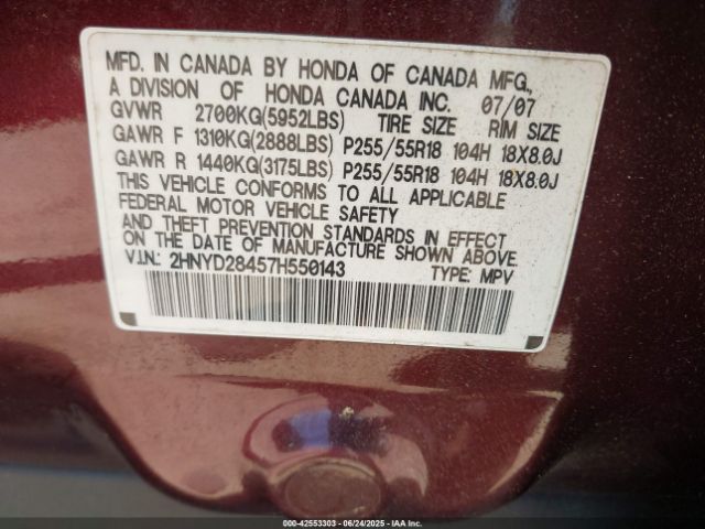 2007 ACURA MDX 2HNYD28457H550143 Photo 8