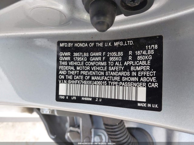 SHHFK7H9XKU406015 Honda l15ba