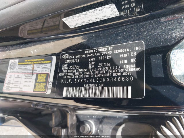 KIA gdi 2019 5XXGT4L31KG346630 Image 9