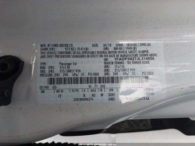1FADP3N27JL314856 Ford 2.0l gdi