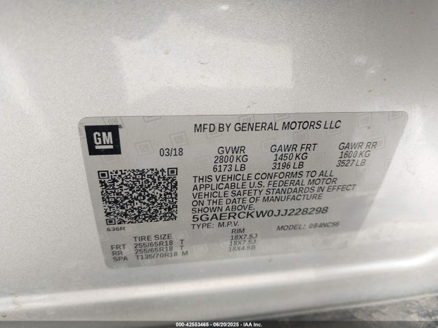 5GAERCKW0JJ228298 Buick lfy - spark ignited direct injection, atss, gen1