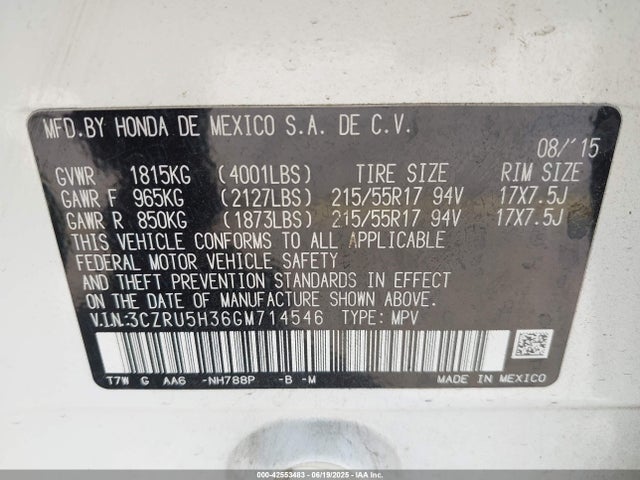 3CZRU5H36GM714546 Honda r18z9